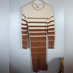 Ophelia Roe Sweater Maxi Dress‎ Medium Cowl Neck Brown Cream